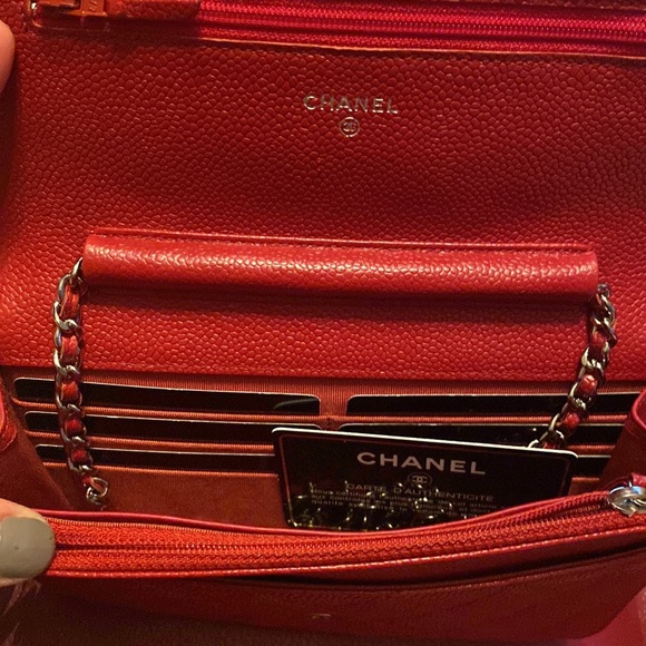 SOLD Authentic Chanel - Red Caviar with Silver Hardware Wallet on Chain - Picture 15 of 15